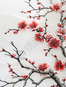 刺绣的梅花树枝背景图片