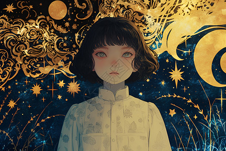 银河中最亮星梦幻星河中的少女插画