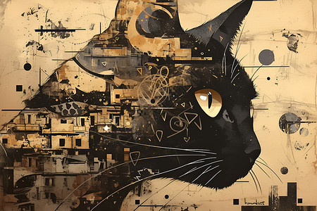 艺术墙绘素材猫头艺术墙绘插画