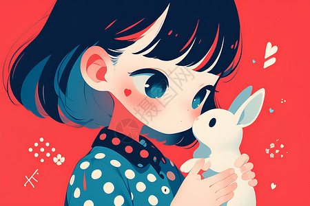 可爱卡通女孩和兔子背景图片
