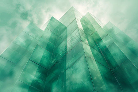 建筑玻璃冲向天空的玻璃建筑插画