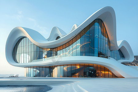 当代艺术馆霓虹未来的玻璃建筑设计图片