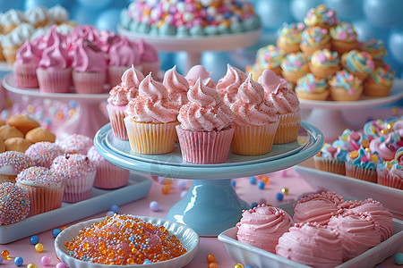 美味的粉色纸杯蛋糕高清图片