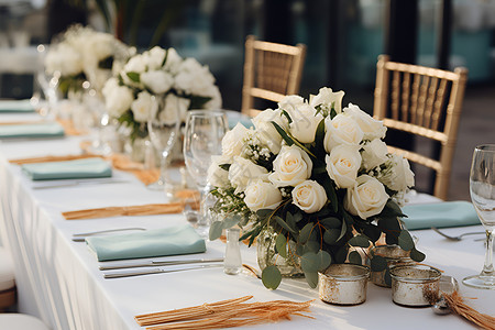 餐桌上的浪漫花束背景图片