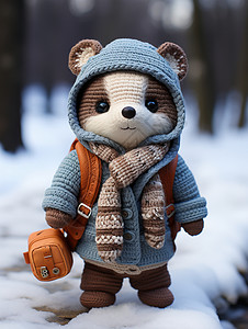 冬日的小熊玩偶背景图片
