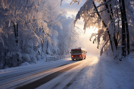 寒冬的巴士背景图片