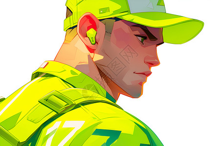 健壮的光头男士穿绿色运动服的运动员插画