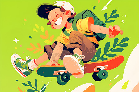 男孩玩滑板玩滑板的男孩插画