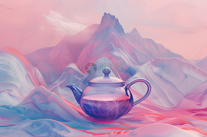山脉间的茶壶图片
