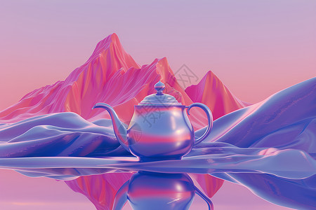 山间的茶壶插画背景图片