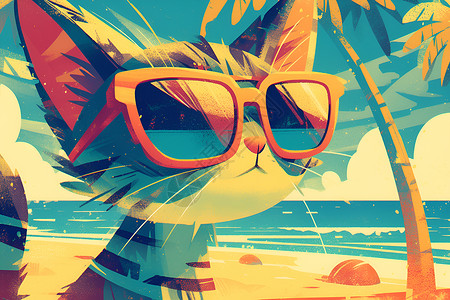 在海滩上的猫咪背景图片