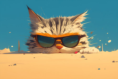 沙滩上的猫咪背景图片