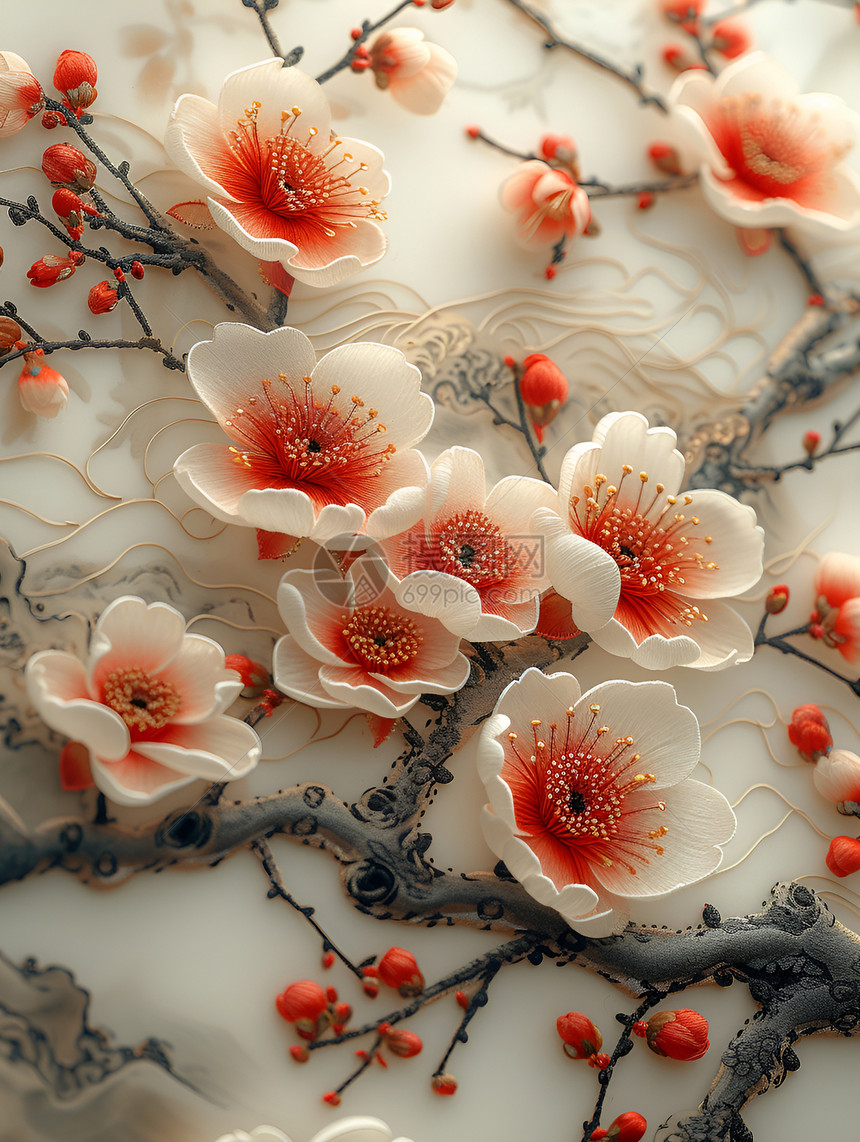 绣花艺术中的梅花图片