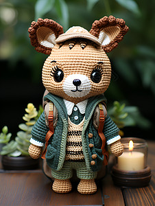 公仔娃娃手工编织的鹿娃娃插画