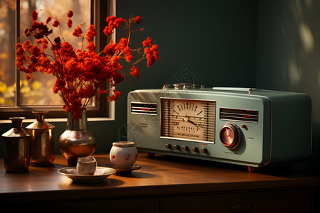 收音机复古怀旧氛围中的收音机背景