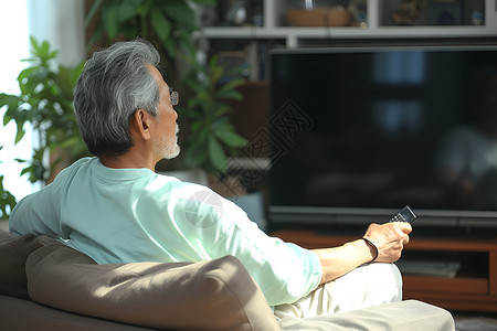 沙发上的看电视的老年人高清图片