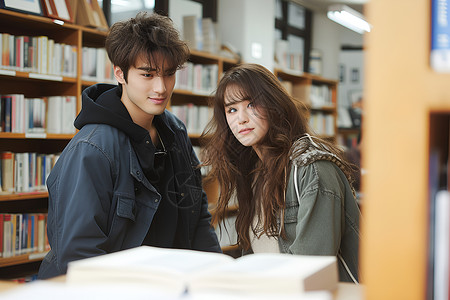 图书馆内的年轻情侣背景图片