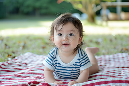 草坪上可爱的婴儿图片素材