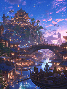 夜晚的传统城市背景图片