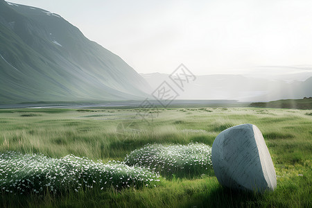 草坪上的白色岩石背景图片