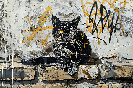 涂鸦的黑色猫咪背景图片