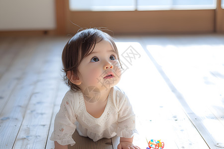 仰望的小女孩宝宝抬头仰望背景