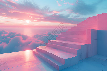 夕阳余晖照亮楼梯背景图片