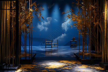 夜晚的竹林幽静舞台背景图片