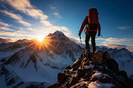 雪山山顶的登山者背景图片