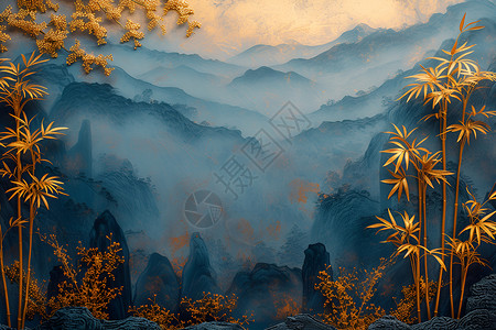 竹林山脉背景图片