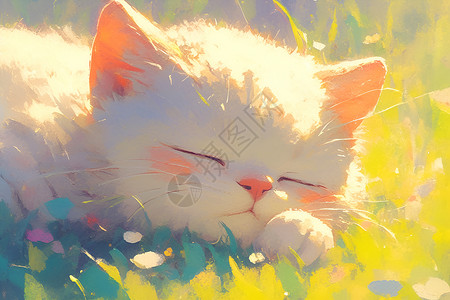 草地上睡觉的小猫背景图片
