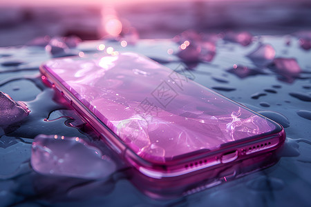 手机透明冰晶背景下的手机背景