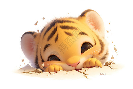 猎豹幼崽破墙而出的可爱小虎宝宝插画