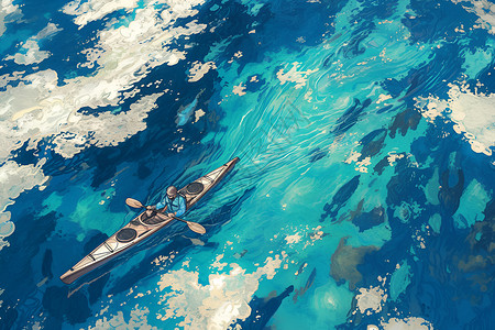海洋漂流海洋里漂流的皮划艇插画