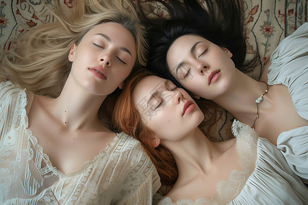 病人躺在病床死亡三位女性躺在床上睡觉背景