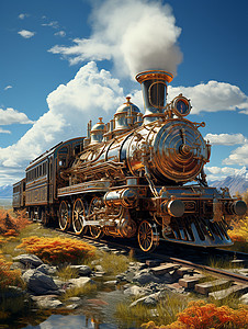 火车速度高速蒸汽机车插画