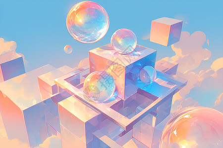 彩虹立体球抽象艺术球高清图片