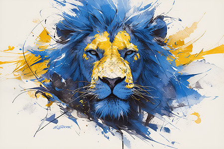 狂野非洲一头狮子插画