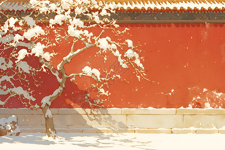 皇家雪景红墙背景图片