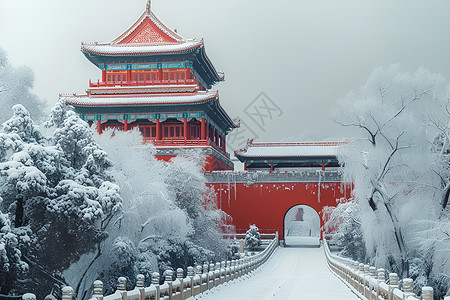 宫殿前冰雪覆盖的路背景图片