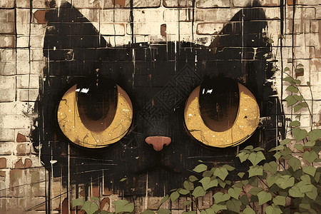 砖纹墙纸素材猫咪街头艺术插画