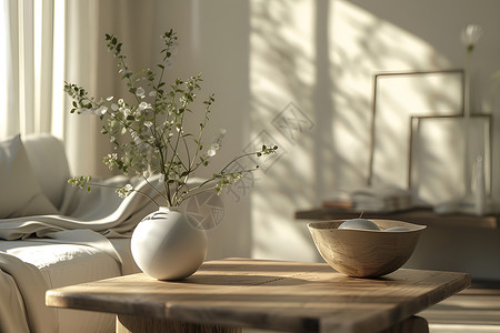木桌植物现代客厅背景