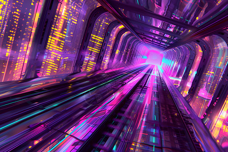 霓虹灯数字迷幻都市隧道设计图片