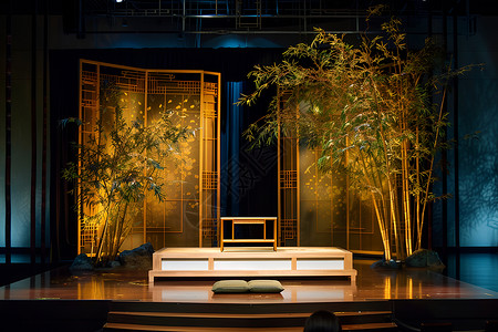 金色竹子舞台设计背景图片
