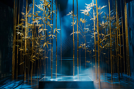 金色竹子装饰舞台背景图片