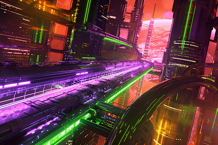 城市未来主义的霓虹背景图片