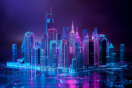 未来城市的霓虹背景图片