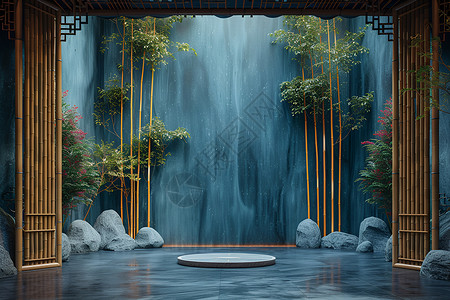 瀑布背景的舞台背景图片