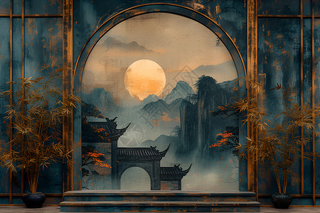 壁画中的月亮背景图片
