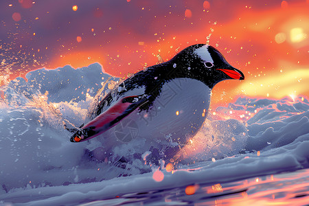 一个企鹅雪地冰坡高清图片